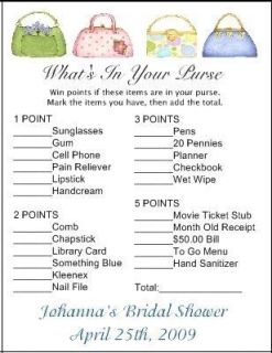Whats in Your Purse Baby Bridal Shower Ice Breaker Game