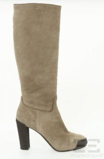 Furla Taupe Leather Cap Toe Knee High Heel Boots Size 38