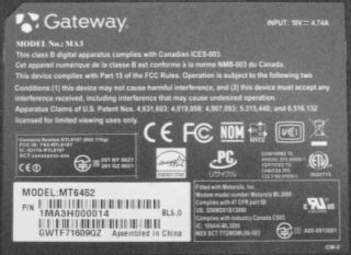 Gateway MA3 MT6452 Notebook Laptop Parts Repair