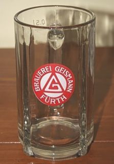 Vintage Brauerei Geismann Furth Beer Glass Mug 5L Heavy Ribbed Glass