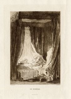 Antique Print The Remedy Fontaine Fragonard 1882