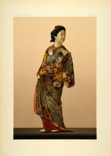 1883 Japanese Statue Usugumo Geisha Chromolithograph   ORIGINAL
