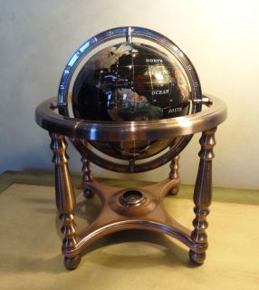 Gemstone Globe Mother of Pearl Brass Stand