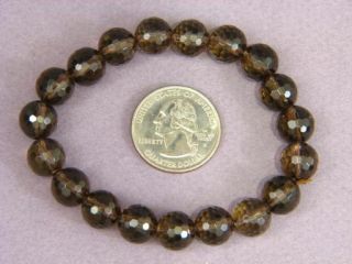 Bracelet Smokey Quartz 10mm Facet Round Beads Stretch