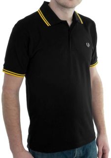 Fred Perry Mens Classic Twin Tipped Polo Black Yellow XS