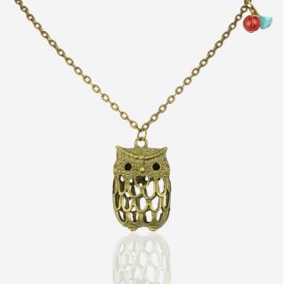 Gallant Lovely Vintage Retro Copper Hollow Vivid Owl Necklace Pendant