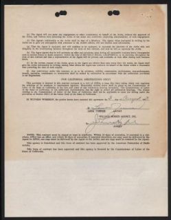 Lana Turner Vintage 1943 Original Signed William Morris Agreement