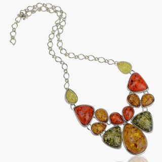 Gallant Huge Silver Baltic Multicolor Amber Gem Pendant Necklace
