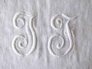  French Linen Cotton White Damask Napkin TF Monogram White Cloth