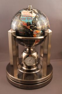 Genuine Multi Gemstone Globe with Clock Thermometer Hygrometer Black