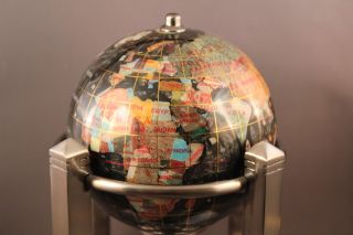 Genuine Multi Gemstone Globe with Clock Thermometer Hygrometer Black