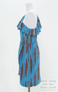 Frock by Tracy Reese Blue Orange Printed Silk One Shoulder Dress Size