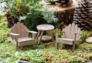 Miniature Fairy Gardening 3pcs Natural Adirondack Chairs Table Free SH