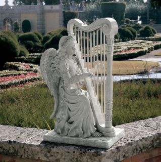  Music Angel Playing Harp Wind Chimes Statue Garden Winged Sculpture