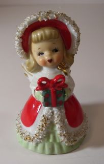 Vintage Lefton Geo Z Christmas Girl Angel Bell w Spaghetti Trim