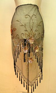 Black Gold Beads Sequins Triangular Georgette Shawl