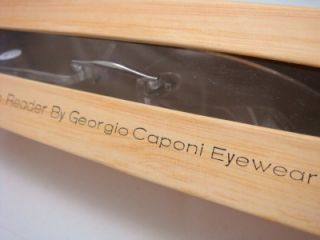  Rimless Slim Reader Glasses +1 to +3.25 Wood Georgio Caponi Hard Case