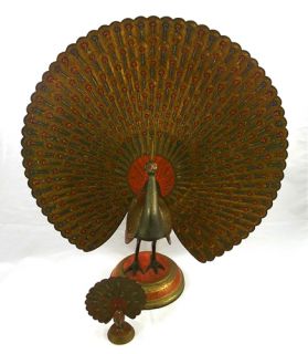 Vintage Brass Peacock Indian Figurine India Art Open Feathers Fan
