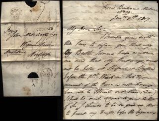 1817 Paris P M Letter Sir George Jerningham to Wymondham in Norfolk