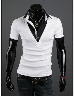 US D28 New Mens Fashion Slim Fit Short Sleeves Shirts Black Grey White