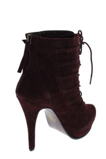 New Purple Suede Belted Lace Up Heels Booties Shoes 10 BHFO