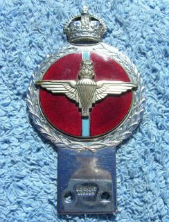   1940s PARACHUTE REGIMENT KINGS CROWN CAR BADGE AUTO EMBLEM JR GAUNT