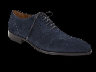 Mezlan Mens Giordano U Wing Oxford Dress Shoes Navy Blue Suede Made in