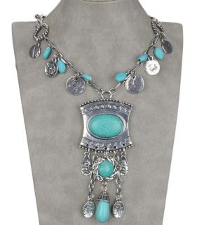 Gallant Tibet Silver Vintage Multi Shape Nature Turquoise Necklace