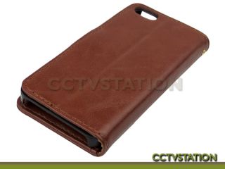 Brown Leather Wallet Case Folding Stand Cover ID Slot for Apple iPhone