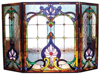  Style Handcrafted Stained Glass Gorgeous Fireplace Screen New