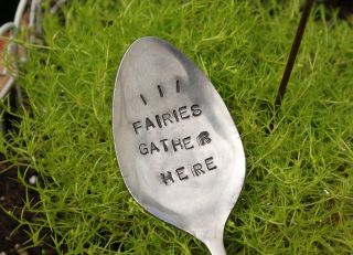 Fairies Gather Here ♥ Fairy Garden Sign Vintage Spoon Faeries