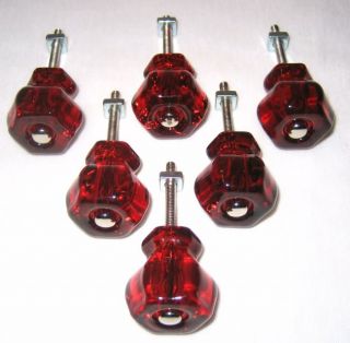 Ruby Red Glass Antique Style Cabinet Knobs 1 1 4