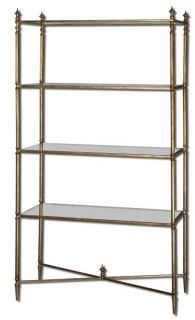 Henzler Open Iron Glass Etagere 4 Shelf Display Antiqued Gold Classic