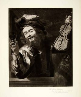 1895 Photogravure Gerard Van Honthorst Merry Musician Violin Music