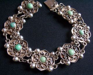 BARRERA VTG OLD MEXICO MEXICAN STERLING SILVER TURQUOISE STONE FLOWER