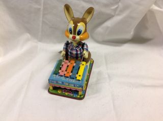 Linemar Rainbowtones Bunny Windup Tin Toy RARE