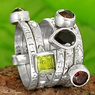 ONYX GARNET PERIDOT STERLING SILVER 925 RING PUZZLE SPIN SPINNER CHIC