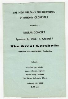  Concert Program New Orleans Philharmonic 1969 Great Gershwin