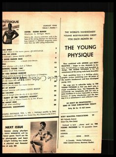 Young Physique Magazine Glenn Bishop August 1958 Vol 1 No 1