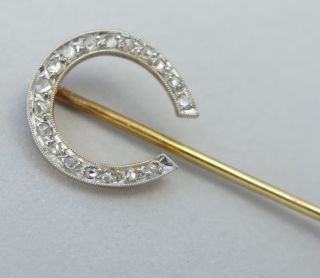 Antique French 18K Gold Tie Hat Lapel Stick Pin Horseshoe Diamond