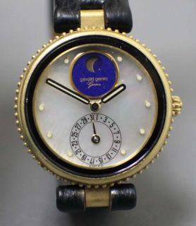 Gerald Genta Gefica Mother of Pearl Moon Phase Solid 18K Wrist Watch