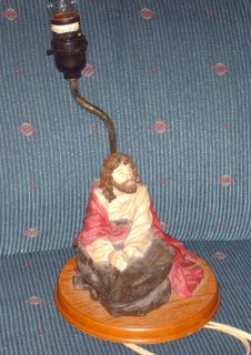 Vintage Jesus Lamp on Wooden Base