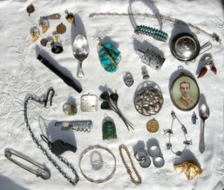 JEWELRY/JUNK DRAWER LOT~Antique/Vintage, Sterling, Turquoise, Mexico