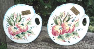 Pair Ceramic Wall Pockets Vase Artist Palette Pumpkins Japan Corn
