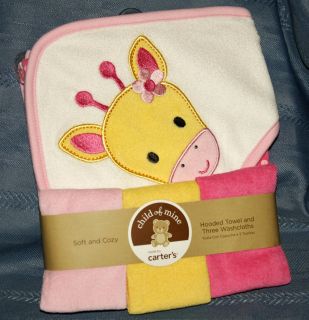  Girls Pink Yellow Girl Giraffe Bath Towel 3 Washcloths Set New
