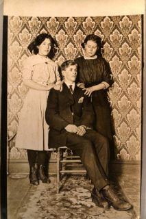 1912 RPPC Two Pretty Girls Guy Postmarked in North Dakota ND Postcard