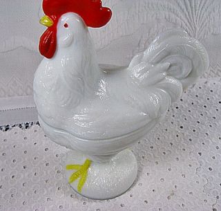 Vintage Westmoreland White Milk Glass Standing Rooster Signed