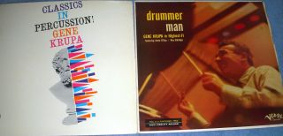 Gene Krupa Two RARE LPS 62 Classics in Percussion Drummer Man w Oday