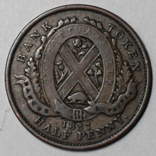 1837 Province Du Bas Canada 1 2 Copper Penny Bank Token Concordia
