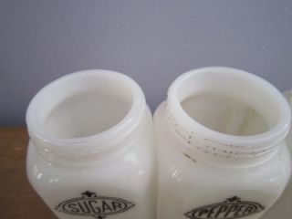 Vintage Hazel Atlas Milk White Glass Shakers Salt Pepper Flour Sugar